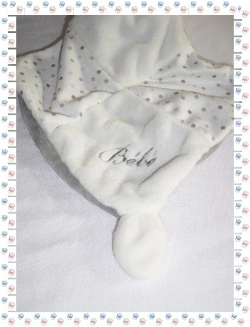 Ω - Doudou Peluche  Lapin Blanc  Pois Marron Mouchoir Bébé Pommette 3