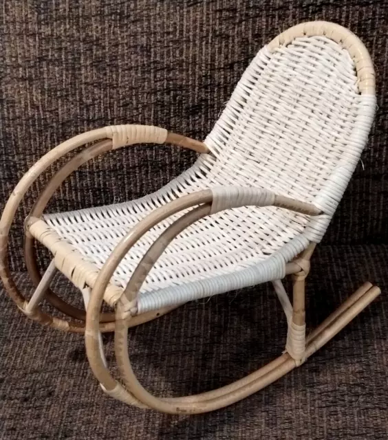 Vintage Wicker Doll Size Rocking Chair Furniture Natural Bamboo Rattan