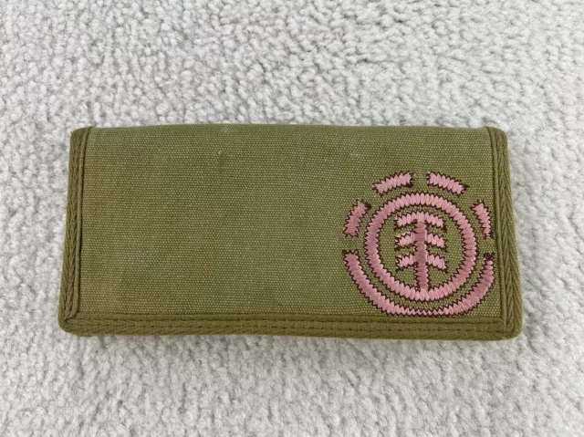 Vtg Element Elementality Tri-Fold Wallet Green Canvas Skate Style Womens Y2K