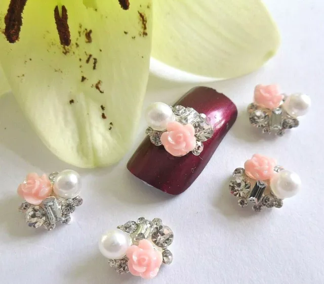 Mixed 3D Pearl Flowers Nail Rhinestone Kit Crystal Metal Beads Acrylic  Nails Gem