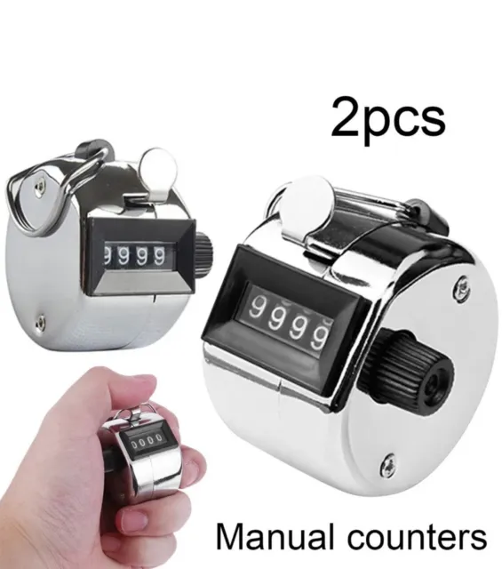 2x Mechanical Tally Counter Hand Held 4 Digit Palm Golf Finger Counting Clicker