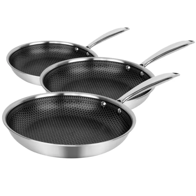 Stainless Steel Induction Geo Hex Frying Pan Non Stick Fry Cooking Cookware