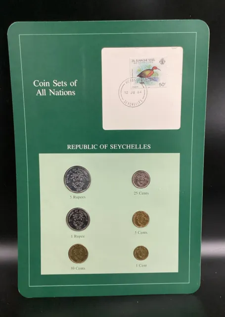 Republic of Seychelles 6 Piece Coin Set and Stamp 1984 Franklin Mint