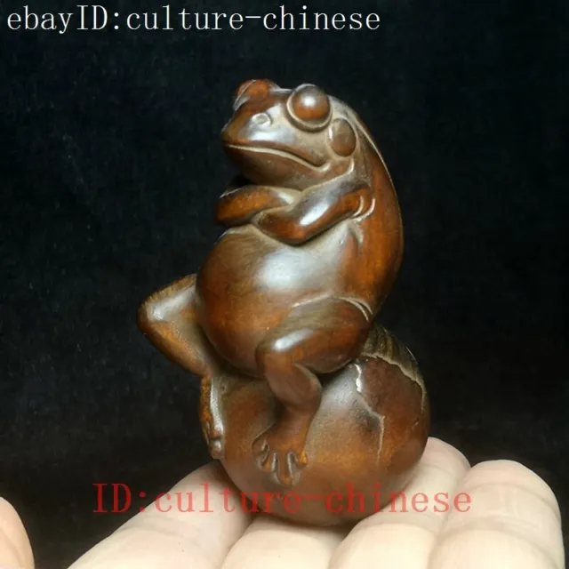 H 7.3CM Old Chinese boxwood hand carved Frog Figure statue Decoration collection