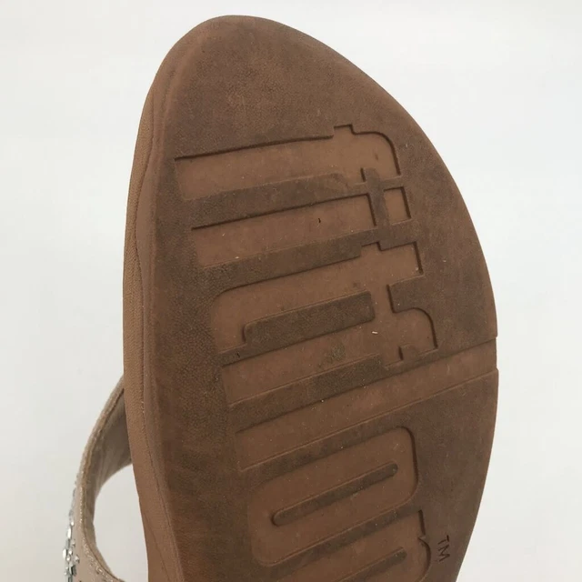 Fitflop Womens Thong Sandals Beige Rubber Outsole Studded Low Heel Slip On 11 M 3
