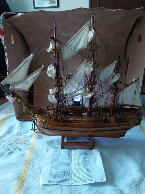 Navyline Maquette De Bateau En Bois 2 Mâts – Fait Main – 60 Cm – Avec Présentoir – Décoratif Et Artisanal