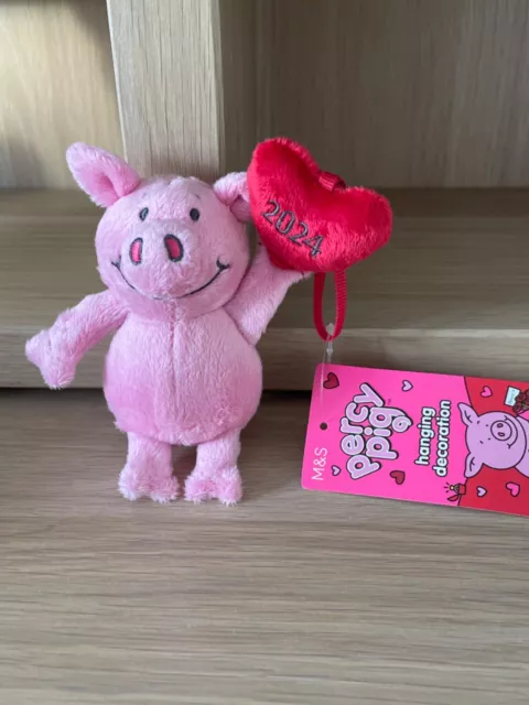 M & S Bnwt Percy Pig 2024  Love Heart  Hanging Decoration Gift Soft Toy