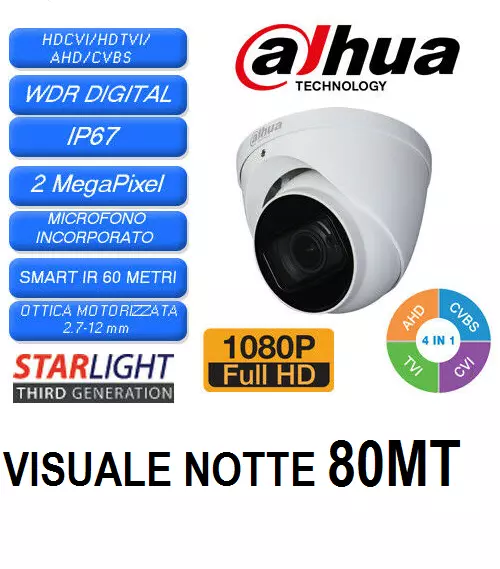 Telecamera Dome Dahua Hdcvi Ottica Varifocale Motorizzata 2 Mpx