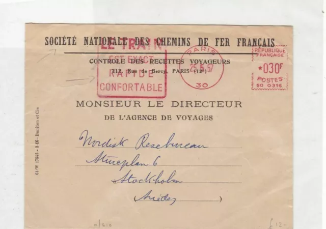 france 1957 national society of railways stamps cover ref 20842