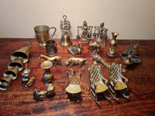 Joblot Brass Collectables Curious , Animals , Bells , Rocking Chairs Ect