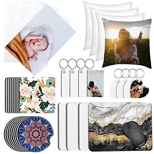 40pcs Sublimation Blanks Products Set, DIY Blank Keychain, Pillow Covers