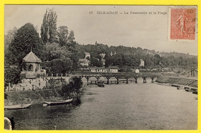 cpa 95 - ISLE ADAM (Val d'Oise) La PASSERELLE et la PLAGE Villas Bateaux