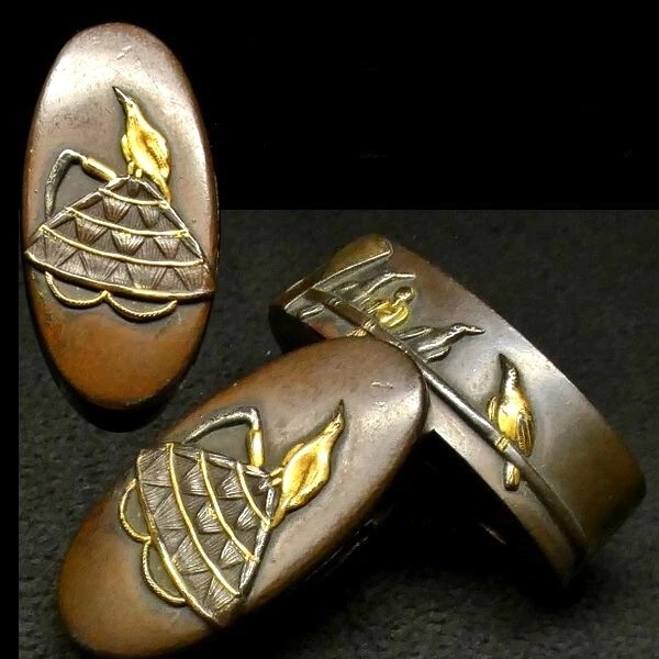 Japan antique Edo period Nara school farm implement bird Fuchi Kashira Copper