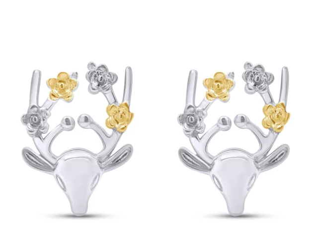 Swamp Deer Two Tone Stud Earrings For Womens 925 Sterling Silver 2