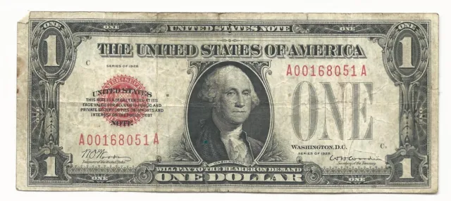 1928 United States Note $1 One Dollar Bill Red Seal