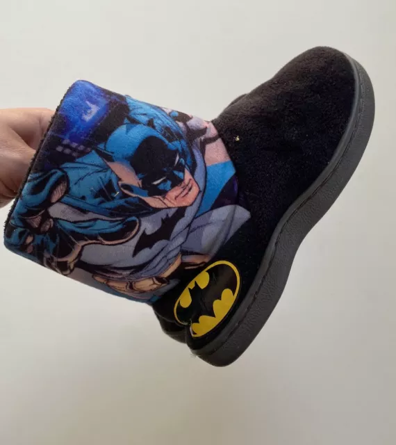 Batman kids boys size 10 black blue slipper boots velour, VGUC