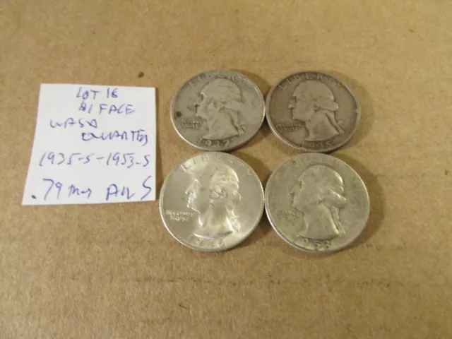 $1 face~Washington Quarters~1935-s to 1953-s~90% Silver~.79 tr~FreeShip~Lot 18!