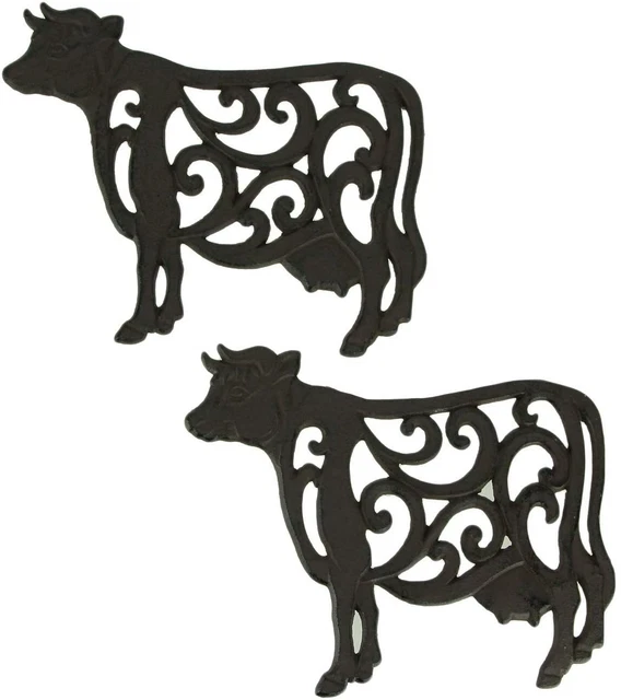 Cast Iron Metal Trivet Cow Floral Scroll Kitchen Dining Tabletop Wall Farmhouse