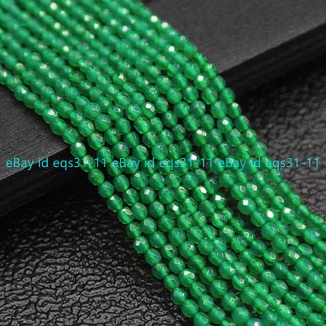 Genuine Natural 4mm Faceted Green Jade Gemstone Round Loose Beads Strand 15"