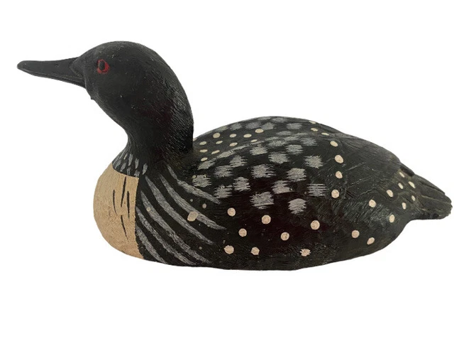 Carved Wooden Loon Decoy Duck Figurine 6" Handmade