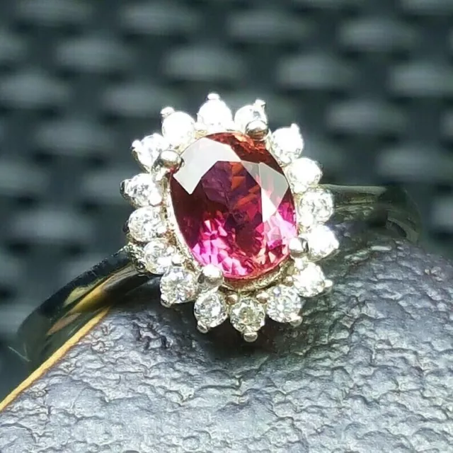Plata de ley 925, anillo de turmalina natural de alta calidad, color rosa...