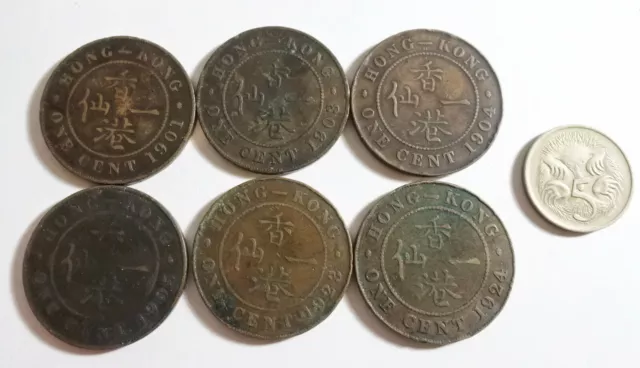 Hong Kong 1901 - 1924 1 cent x 6