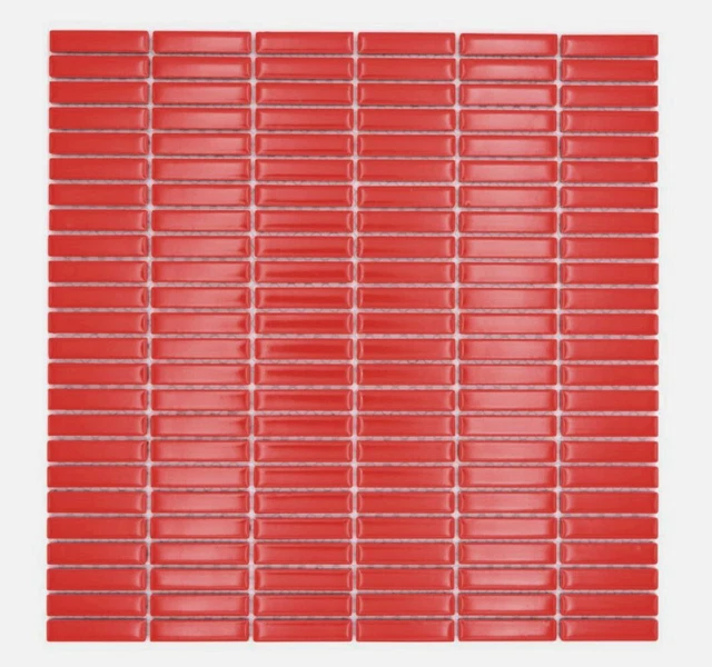 Mosaïque Rouge Bambusoptik Céramique Brillant Rectangle Mur Cuisine Wc Douche