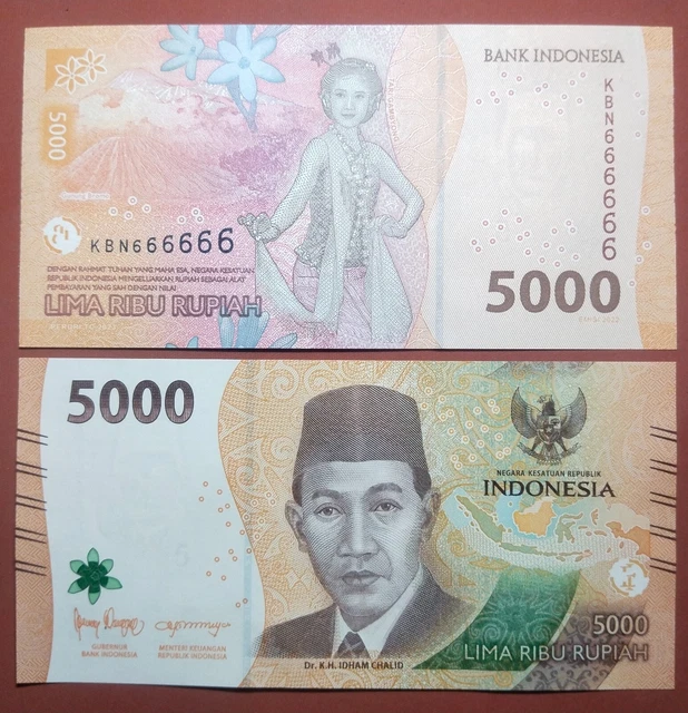 Indonesia Banknote 5000 5.000 Rupiah 2022 Solid S/N 'KBN 666666'-(UNC)-P164