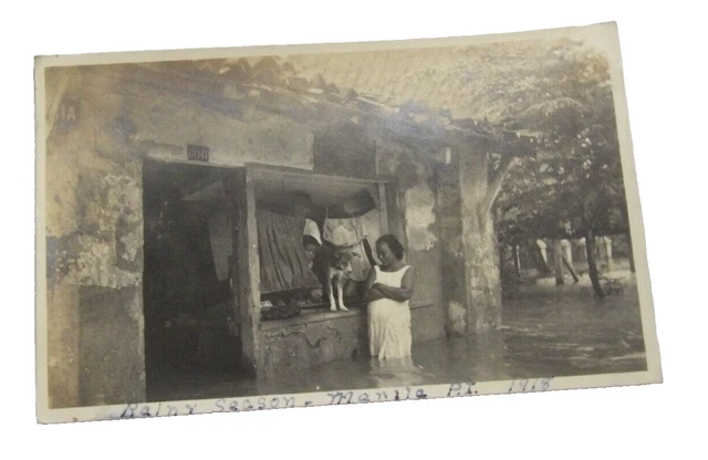 MANILA PHILIPPINES MONSOON Season Flooded House Dog Woman RPPC 1918 ...