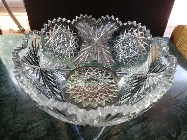 8" Serving Bowl, American Brilliant Period Cut glass Crystal J D Bergen Bermuda