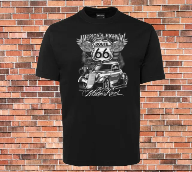 The Mother Road Route 66 T-shirt very Cool Hot Rod Design Sizes to 9XL