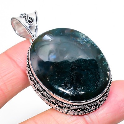 Artigianale Nephrite Topazio Gemma Artigianale 925 Argento Sterling Ciondolo Gioielli 7.5cm 
