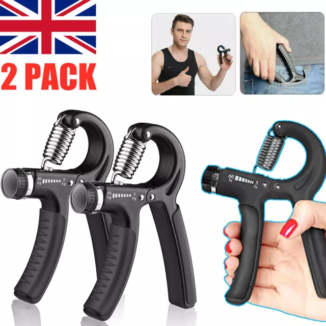 2Pcs Adjustable Hand Grip Strengthener 5-60KG Wrist Forearm Gripper Exerciser