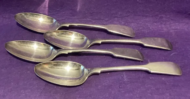 4 cucharas de placa de plata Charles Ellis & Co aprox. 18 cm de largo
