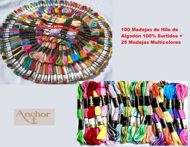 Pack de 125 Madejas de Hilo de Algodón 100 Surtidos + 25 madejas multicolores