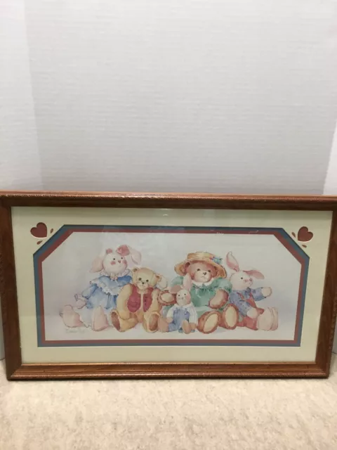 Home Interiors Bears Bunnies & Hearts Barbara Mock Framed Picture 13.5" x 23"