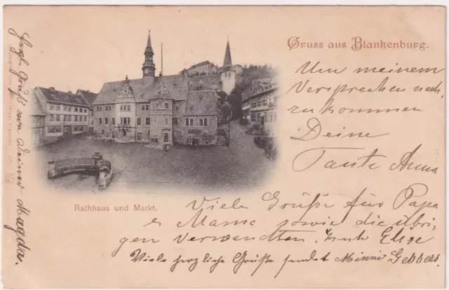 Ak  Gruss aus  BLANKENBURG   Markt   Bahnpost 1899