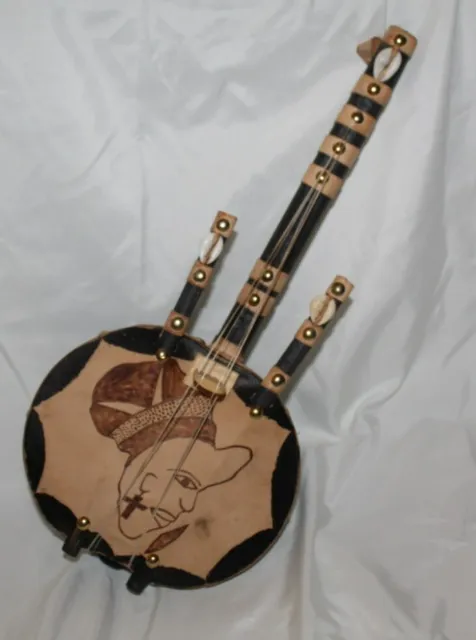Vintage African Decorative Banjo Guitar Percussion Gourd Calabas hand made Rare