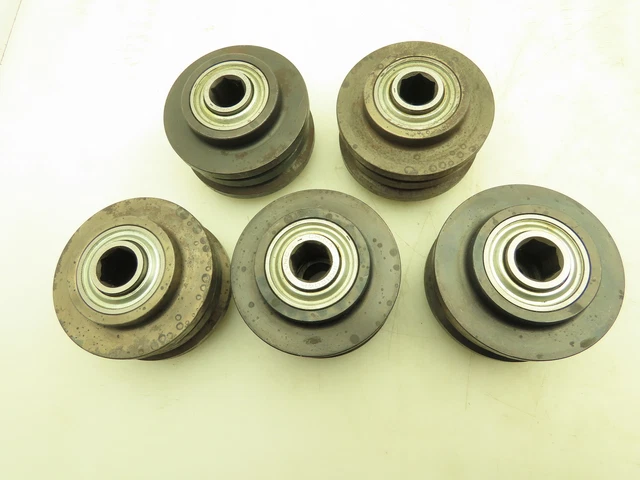 11/16" Hex Bore Steel 3.5" Conveyor Pulley Double Groove Bearing Roller Lot of 5
