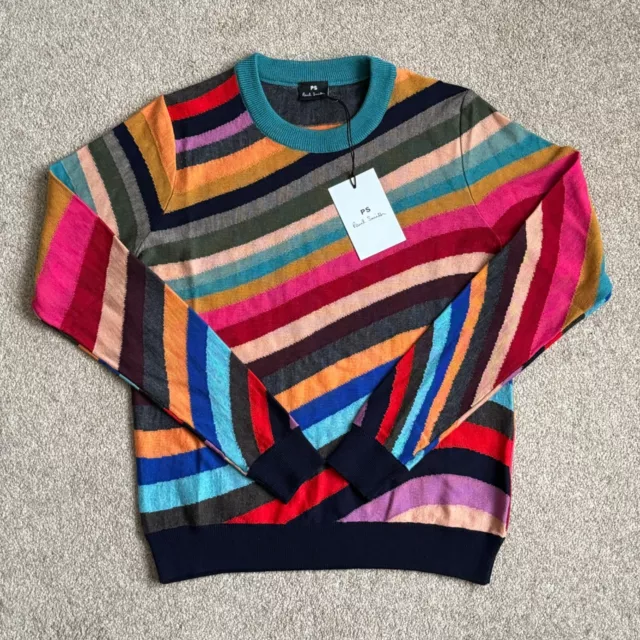 PAUL SMITH Swirl Stripe Virgin Wool striped jumper pullover sweater 'XS' X-SMALL