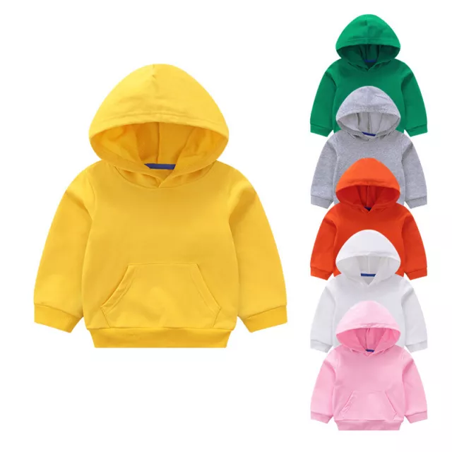 New Baby Kids Children Solid Full Pullover Hoodie Cotton Warm Hooded Sweatshirt