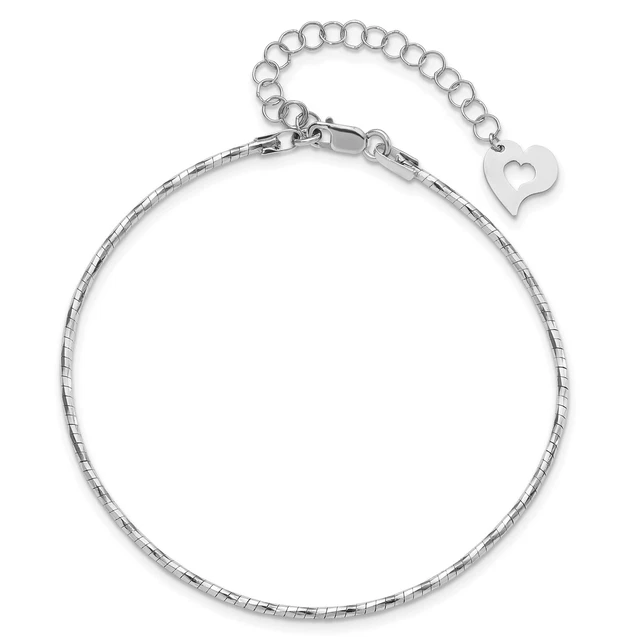 14k White Gold 1.5mm Polished Round Twisted Omega Chain Bracelet 7.5 inch