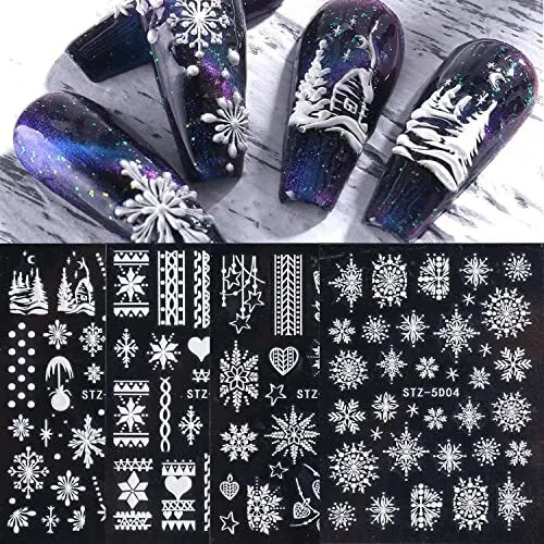Calcomanías de Navidad 5D estereoscópicas en relieve arte en uñas copo de nieve muñeco de nieve