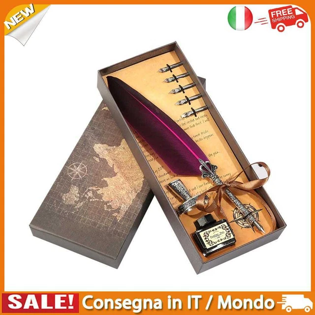 IT Retro Calligraphy Feather Dip Pen Writing Ink Quill Fountain Pen Set (Pink)