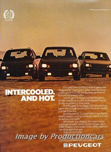 1986 Peugeot 505 Intercooled Turbo Original Advertisement Print Art Car Ad J714