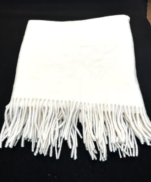 White Women's 100% Lambswool Plush Landsend Fringe Shawl Pashimina 28" x 76"