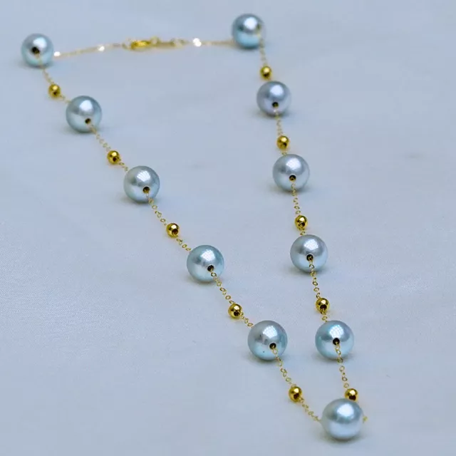 18K Solid Gold O Chain Necklace Natural Freshwater Pearl Bead Charm Jewelry 18in