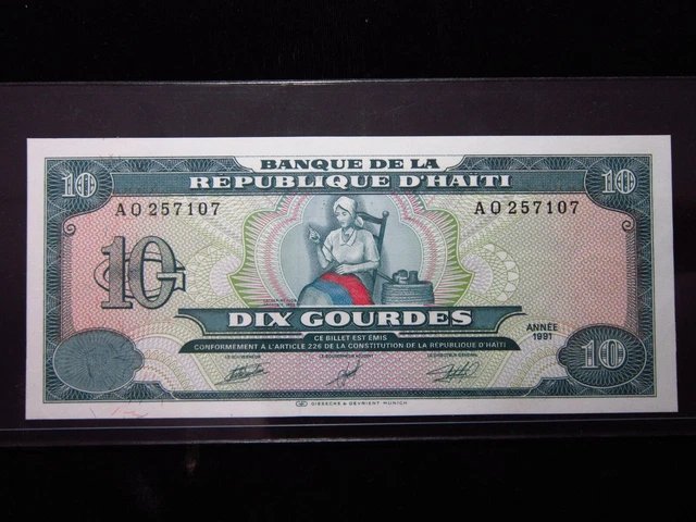 HAITI 10 Gourdes 1991 P256 UNC Banque de la République d'Haïti 7107# Bank Money