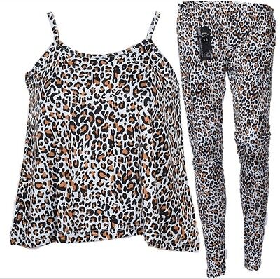 GIRLS Kids Leopard Camisole vest top T-shirt legging crop top out fit sleeveless