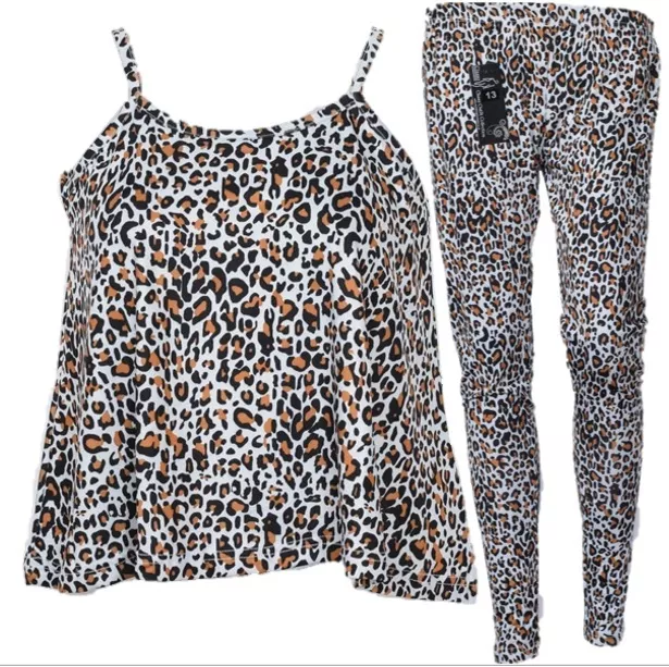 GIRLS Kids Leopard Camisole vest top T-shirt legging crop top out fit sleeveless